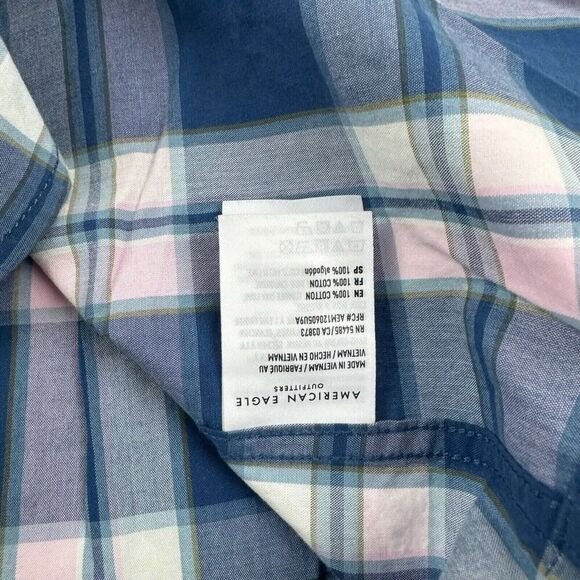 American Eagle Multicolor Plaid Button Up Shirt Short Sleeve Size M 100% Cotton - Picture 4 of 6